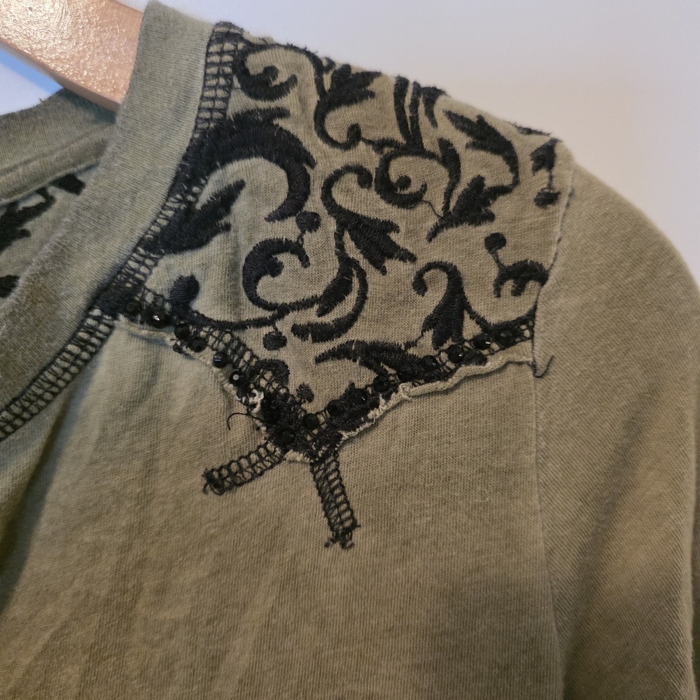 Affliction Long Sleeve Shirt Green Cross Cyber Grunge Vintage Y2K Womens Large - Picture 6 of 12